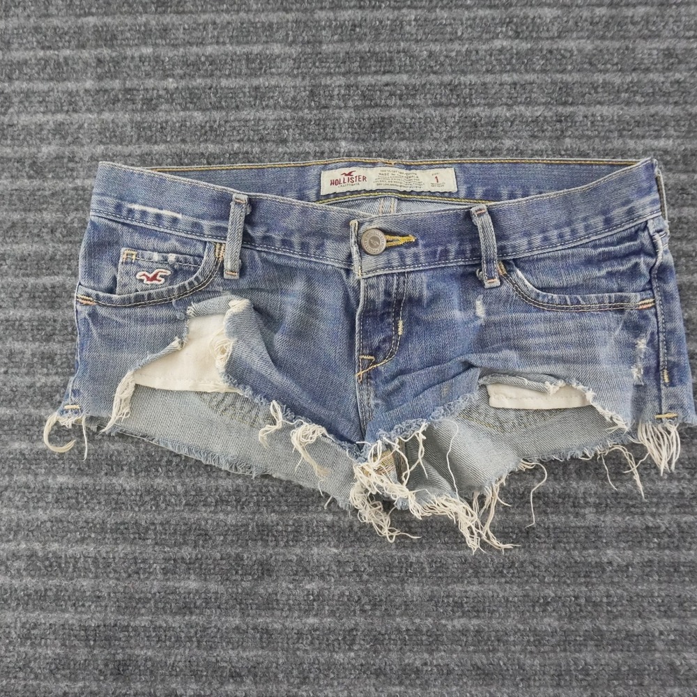 Y2K Hollister Denim Cut Off Shorts Womens 1 Blue Low Rise Distressed Frayed Hem